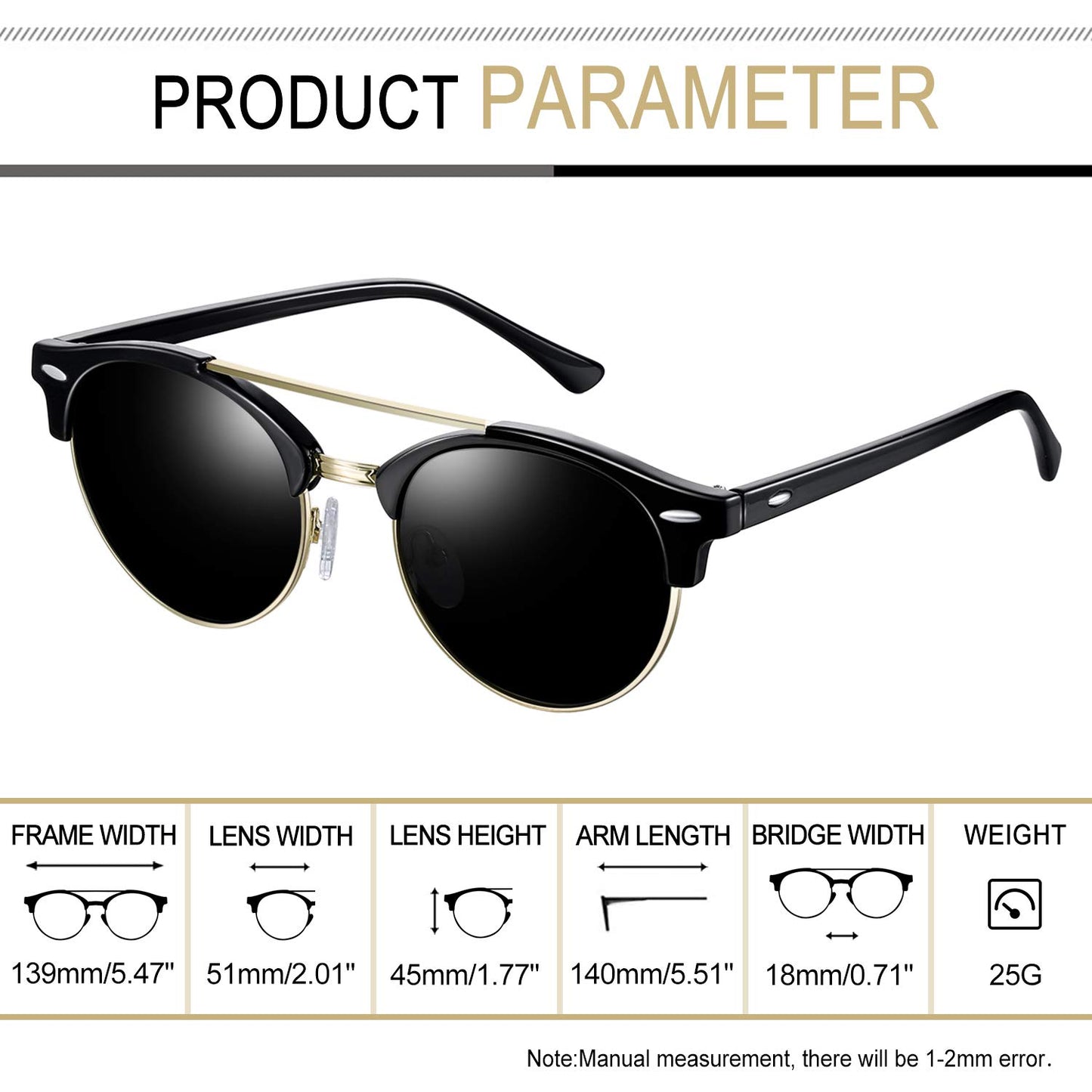 Joopin Polarized Semi Rimless Sunglasses Men Women, Classic Half Frame Sun Glasses UV400 Protection
