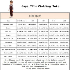 Kimocat Boys 3Pcs Clothing Sets Elegant Long Sleeve Shirts + Vest with Flower+Pants Party Suit (12-18 Months)