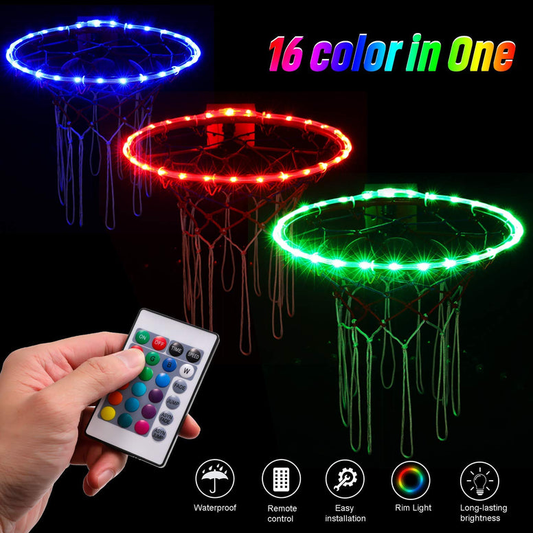 Waybelive LED Basketball Hoop Lights,Remote Control Basketball Rim LED Light, Change Color by Yourself, Waterproof，Super Bright to Play at Night Outdoors,Good Gift for Kids