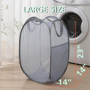 Solidly Handy Laundry Mesh Popup Hamper,Foldable Lightweight Pop up Basket for Washing,Durable Clothing Clothes Storage for Kids Room,Students College Dorm,Home,Travel & Camping(Grey 23