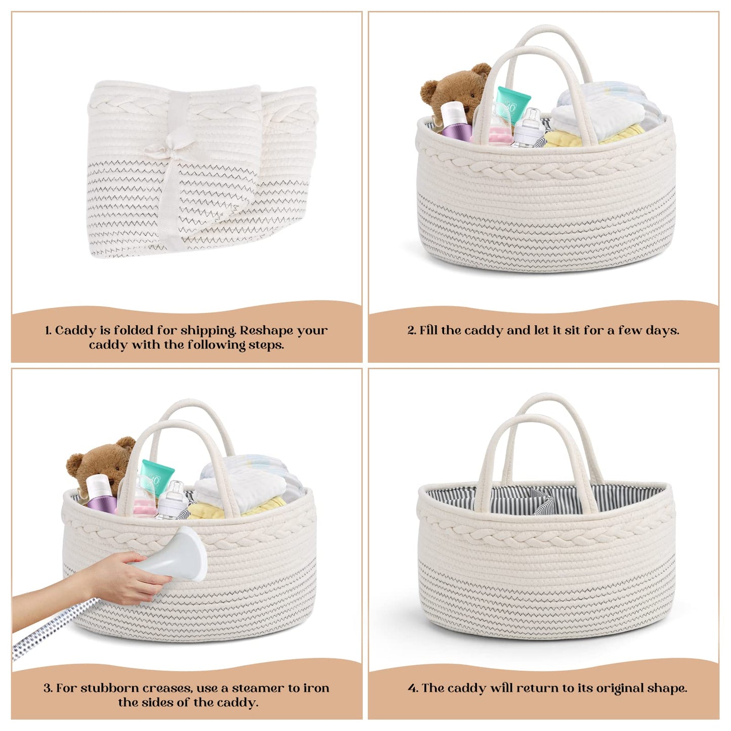 luxury little Baby Diaper Caddy Organizer - Rope Nursery Storage Bin for Boys and Girls - Large