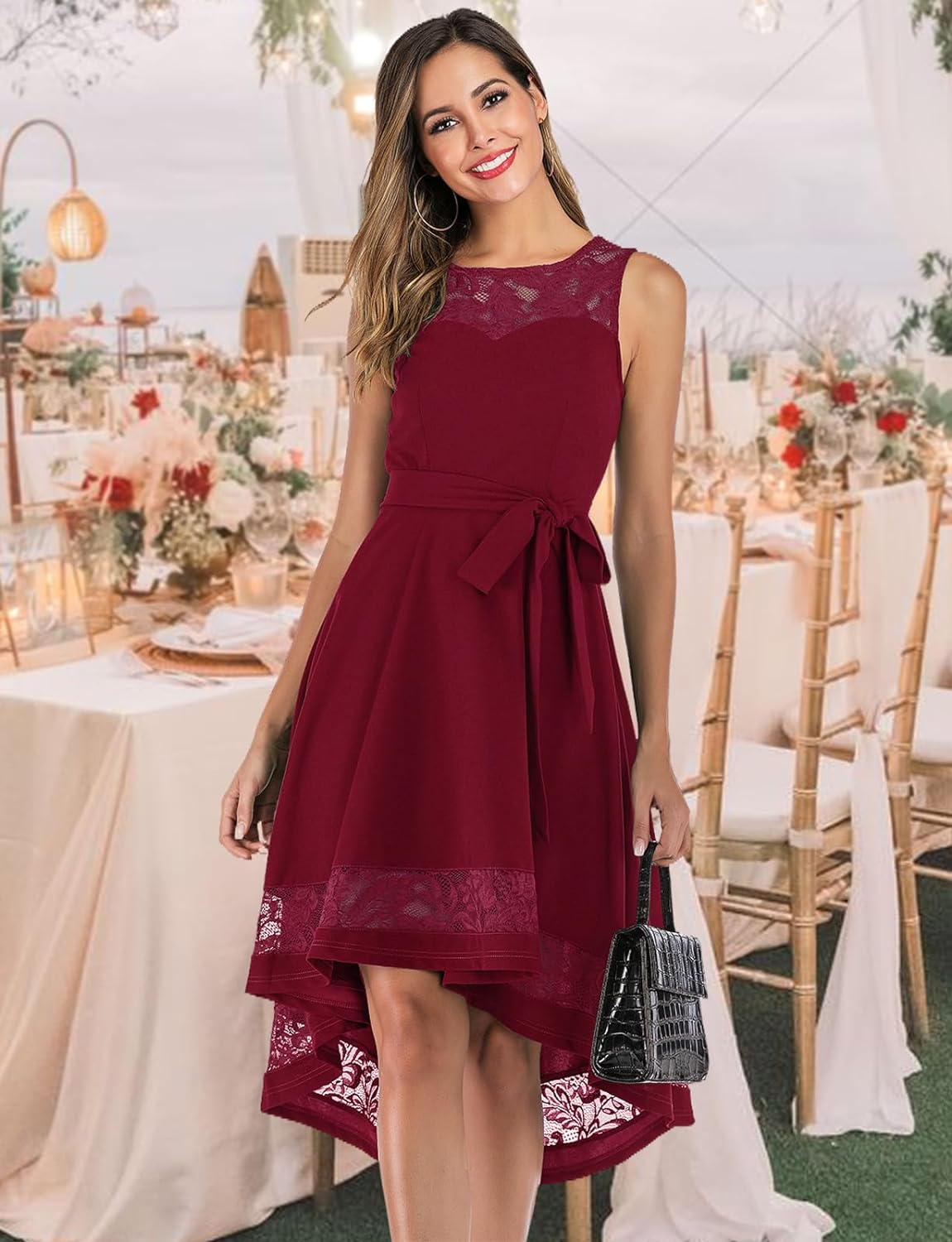 High Low Wedding Guest Dresses for Women Cocktail Evening Lace Party Dress Teen Semi Formal Bridesmaid Dress Tea Length