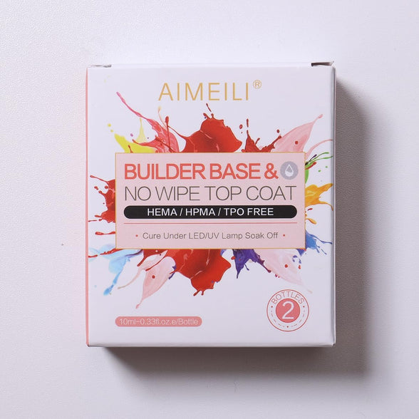 AIMEILI 5 in 1 Builder Base and No Wipe Top Coat Soak Off UV LED Gel Nail Polish Varnish Long Lasting Gel Polish 2x10ml