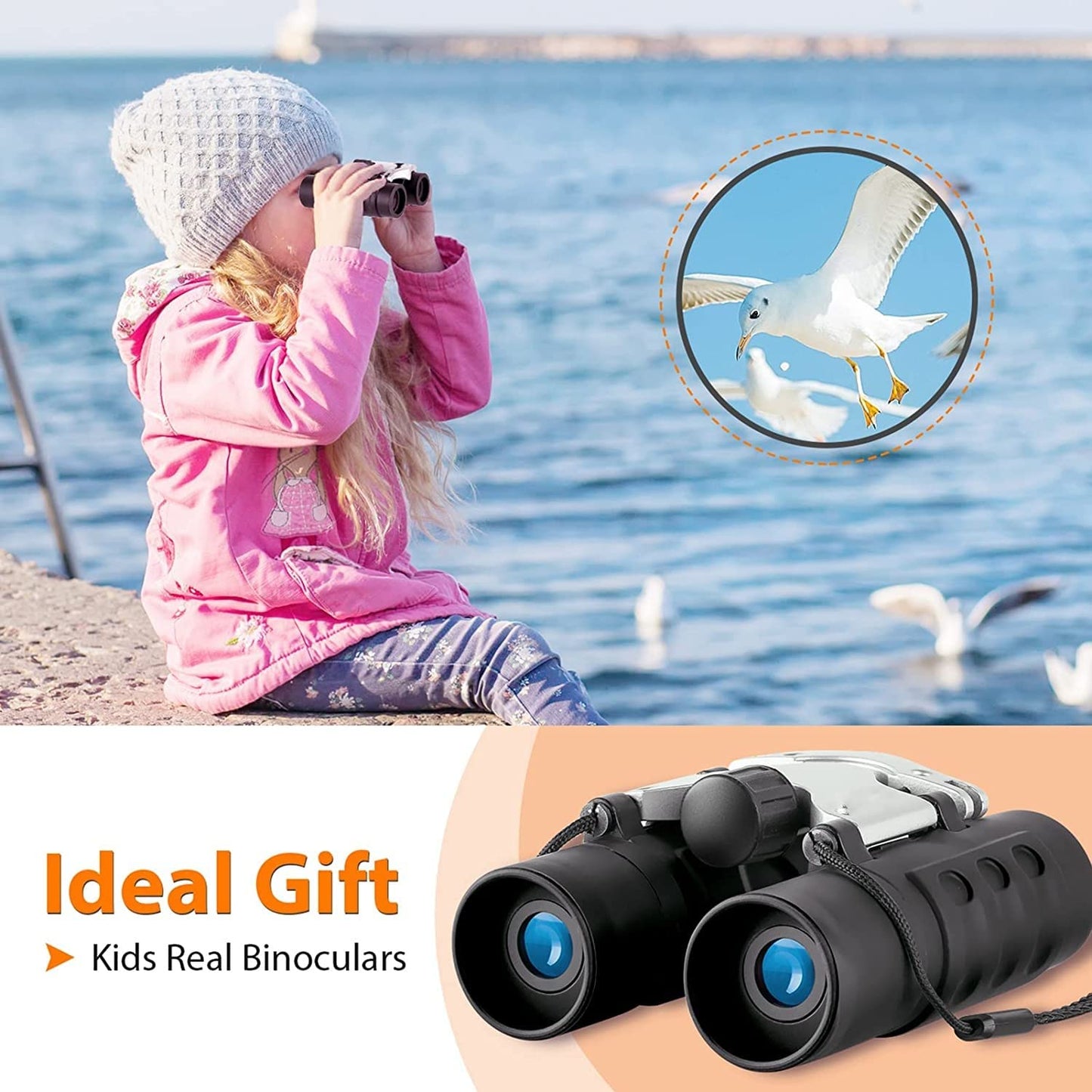 AMERTEER Binoculars, compact toy binoculars, 3-12 year old boy and girl gift, suitable for bird watching, travel, camping