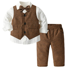 SANGTREE Boys Clothes Set, Shirt with Bow Tie + Newsboy Hat + Suspender Pants Sets, 3 Months - 9 Years
