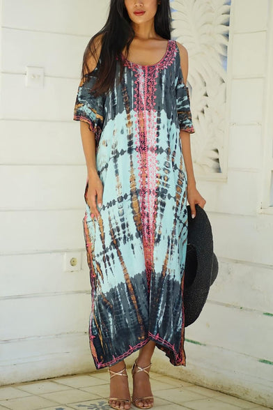 YouKD Summer Long Kaftan Bohemian Loungewear Beach Swimsuit Cover Up Maxi Dress for Women