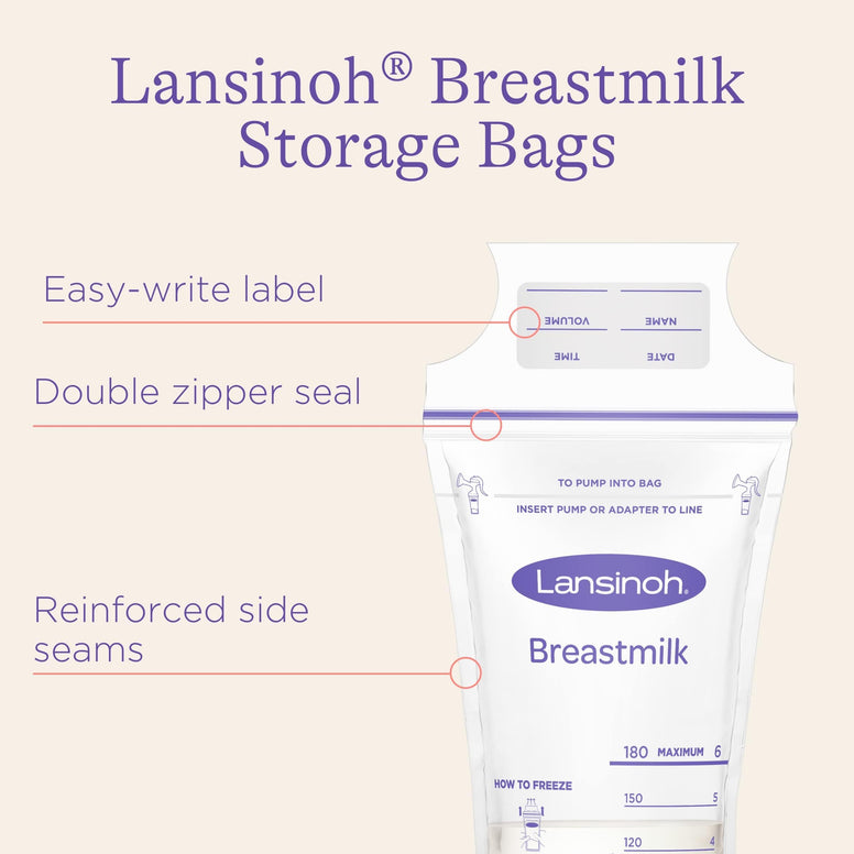 Lansinoh Breastmilk Storage Bags, 200 Count Value Pack, Easy to Use Milk Storage Bags for Breastfeeding, Presterilized, Hygienically Doubled-Sealed, for Refrigeration and Freezing, 6 Ounce