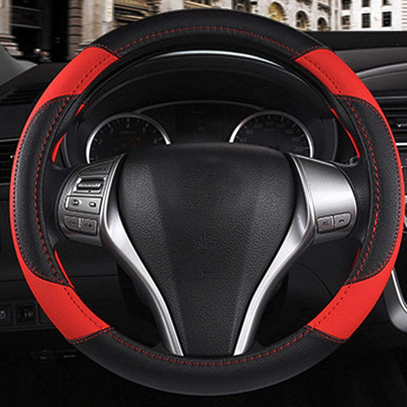 Car Steering Wheel Cover, Leather Non-Slip Car Wheel Cover Protector Breathable Microfiber Leather Universal Fit for Most Cars, for All Season, 15" Ergonomic Comfort Grip Cover