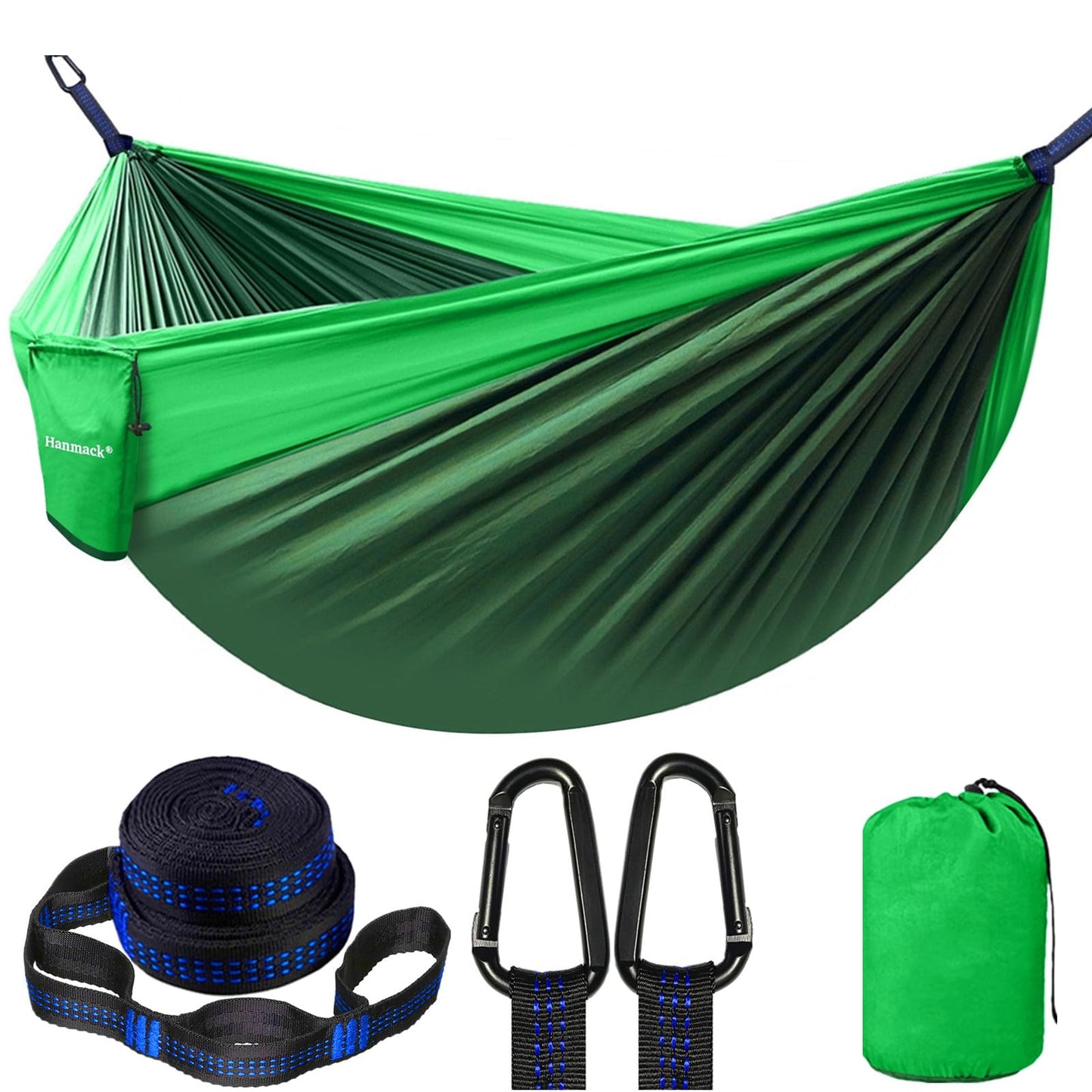 (Dark Green) - Camping Hammock, Double Hammock with 2 Tree Straps(16+2 Loops), Two Person Hammocks with 210T Parachute Nylon for Backpacking, Outdoor, Beach, Travel, Hiking, Garden, Lightweight Por...
