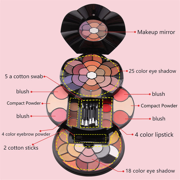 Pure Vie 57 Color All-in-One Holiday Gift Makeup Set Cosmetic Essential Starter Bundle Include Eyeshadow Palette Lipstick Concealer Blush Mascara Foundation Face Powder - Makeup Kit for Women Full Kit