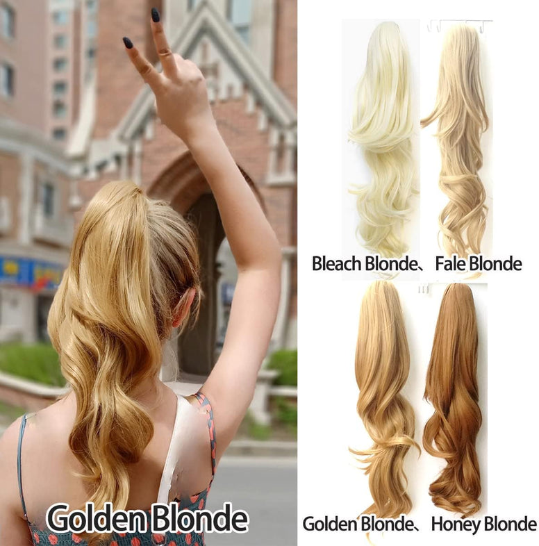 Long Blonde Ponytail,Clip in Claw Ponytails Extension Synthetic Wig Hair Extensions Hair pieces For Women Wavy 20" 5.5OZ (Pale Blonde)