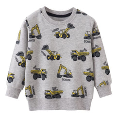 Toddler Boys Sweatshirts Kids Cotton Long Sleeve Crewneck Pullover Cartoon Print Shirts 2-7T