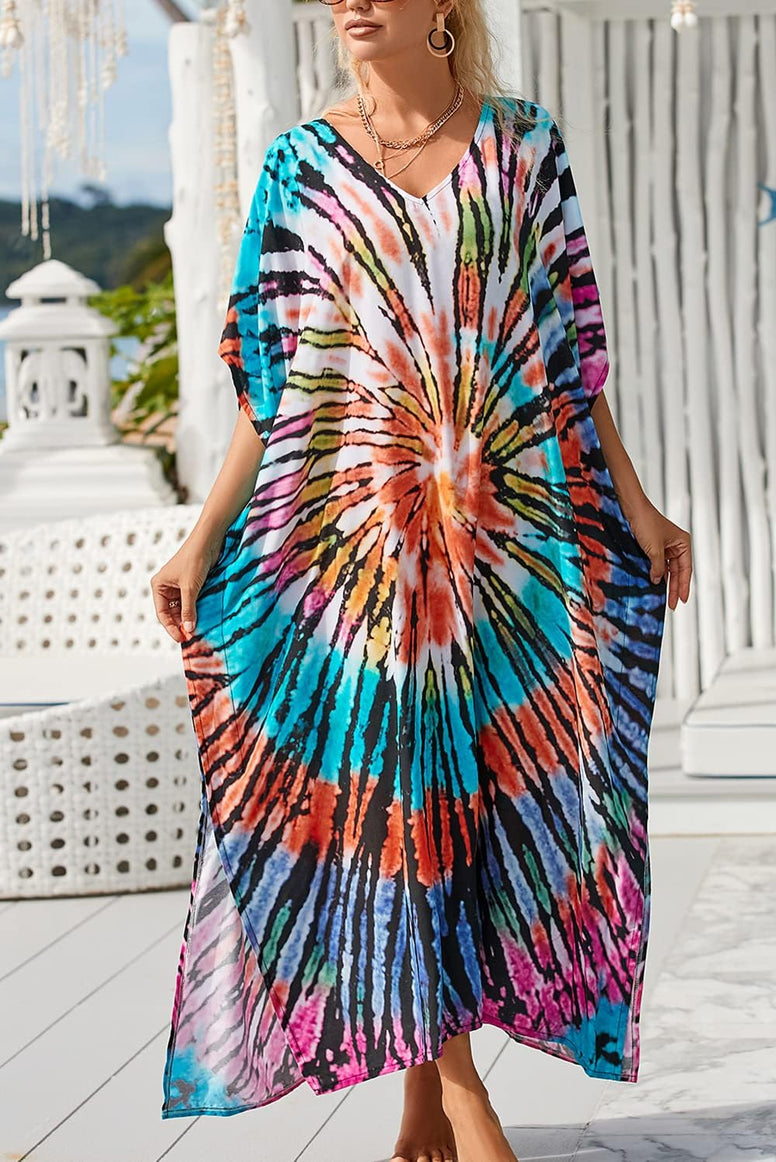 YouKD Maxi Dress V-Neck Kaftan Boho Robes Beach Cover-ups Dress Roomy Gowns for Women