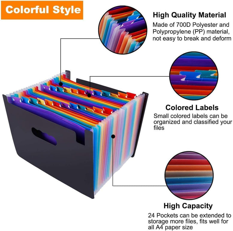 SKEIDO 24 Pockets Expanding File Folder Organiser A4 Filing Folders Business Home Office Document Accordion File Storage Bag, BGYP18-1