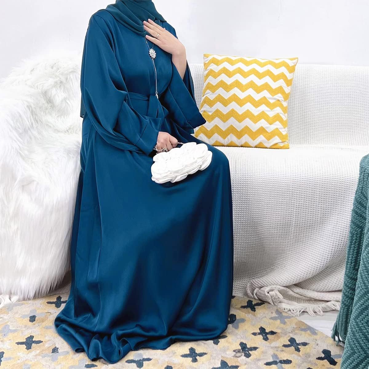 IMEKIS Women Muslim Abaya Long Sleeve Maxi Dress Loose Full Cover East Arabian Robe Dubai Islamic Dubai Prayer Clothes