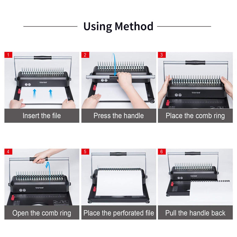 TIANSE Binding Machines, 21-Holes, 450 Sheets, Comb Bind Machine Book Maker with 100 PCS 3/8'' Comb Binder Spines Starter Kit, Comb Binding Machine for Letter Size, A4, A5 or Smaller Sizes