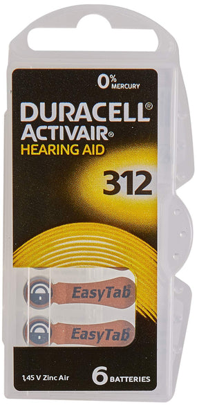 Duracell EasyTab/Activair Type 312 Hearing Aid Batteries Zinc Air P312 PR41 ZL3 Pack of 60