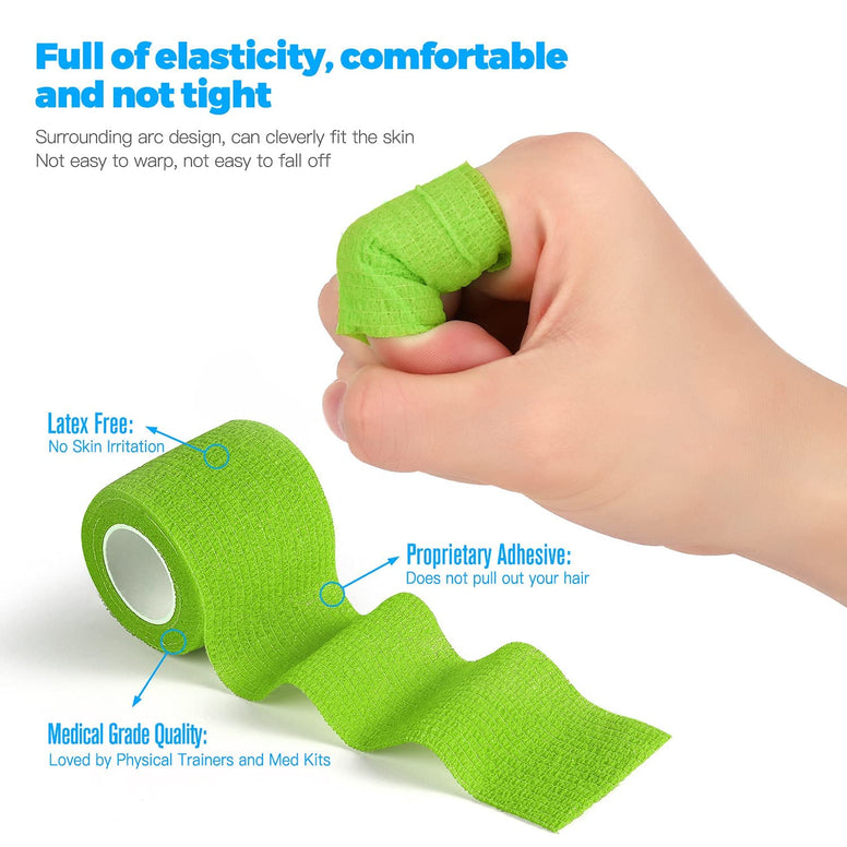 Bandage Wrap 8 Pack 2”x 5 Yards Self Adhesive Bandage Wrap Breathable Cohesive Bandage Wrap Rolls Athletic Elastic Self Adherent Wrap for Sports Injury, Wrist, Knee, Ankle Sprains (Green)