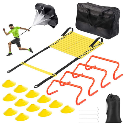 Arabest Agility Ladder - Speed and Agility Training Equipment Set, Includes 6M Speed Ladder, Resistance Parachute, 4 Agility Hurdles, 12 Agility Cones for Soccer, Speed, Football, Exercise Training