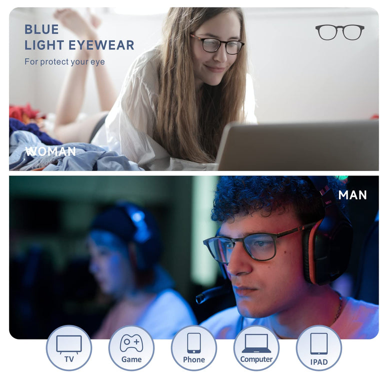 Baytion Blue Light Eyewear，Blue Light Blocking Glasses Men Women, 16.5g Ultra Light PC Computer Eyewear Filter Blue Light Digital Devices [Tortoise Shell Arm Frame] [No Prescription]