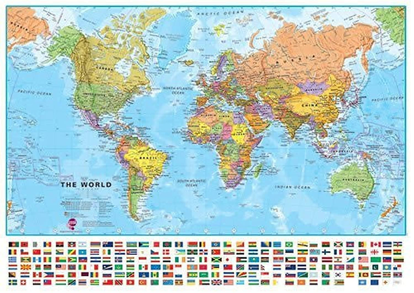 Maps International - Large World Map – Wall Map Poster With Flags – Laminated - 23 x 33