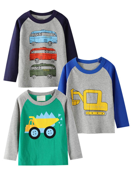 Toddler Boy Tees Short Sleeve Tops T-Shirt Summer Graphic Crewneck Cotton Casual Tshirt 3 Packs Sets 2Y