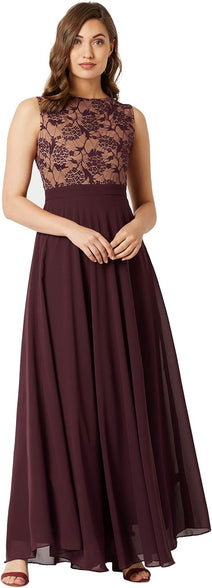 Miss Olive Women's Georgette Fit and Flare Maxi Dress