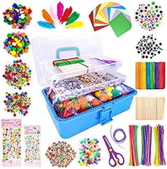 AMERTEER 1055 Pcs Art and Craft Supplies for Kids, Toddler DIY Craft Art Supply Set With Folding Box (Blue)