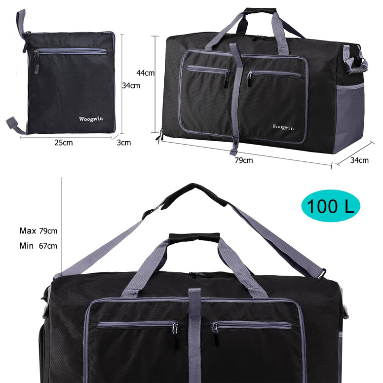 ehsbuy 60L Foldable Travel Duffle Bags for Men Women Large Holdall Bag Waterproof Overnight Weekend Bags for Gym Luggage, 100l Black, 100L