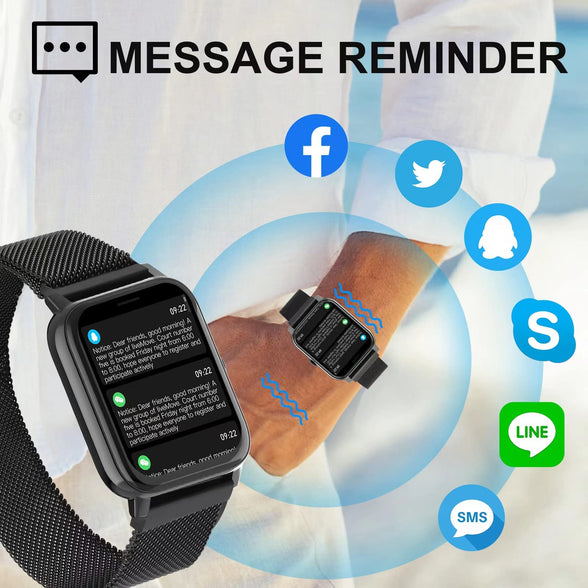 1.85-IN Smart Sport Watch with Phone Call,Fitness tracker, Sports Monitoring, Pedometer, Message Reminder, Music Player,Weather Forecast,and More,Compatible with IOS, Android Phones (Black), Bluetooth