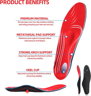 Orthotic Insoles Arch Support, Soft Plantar Fasciitis Insoles, Full-Length Shock Absorption Cushioning Function Inserts for Flat Feet, Heel Spurs Foot Pain, overpronation for Men Women （L 44-45）