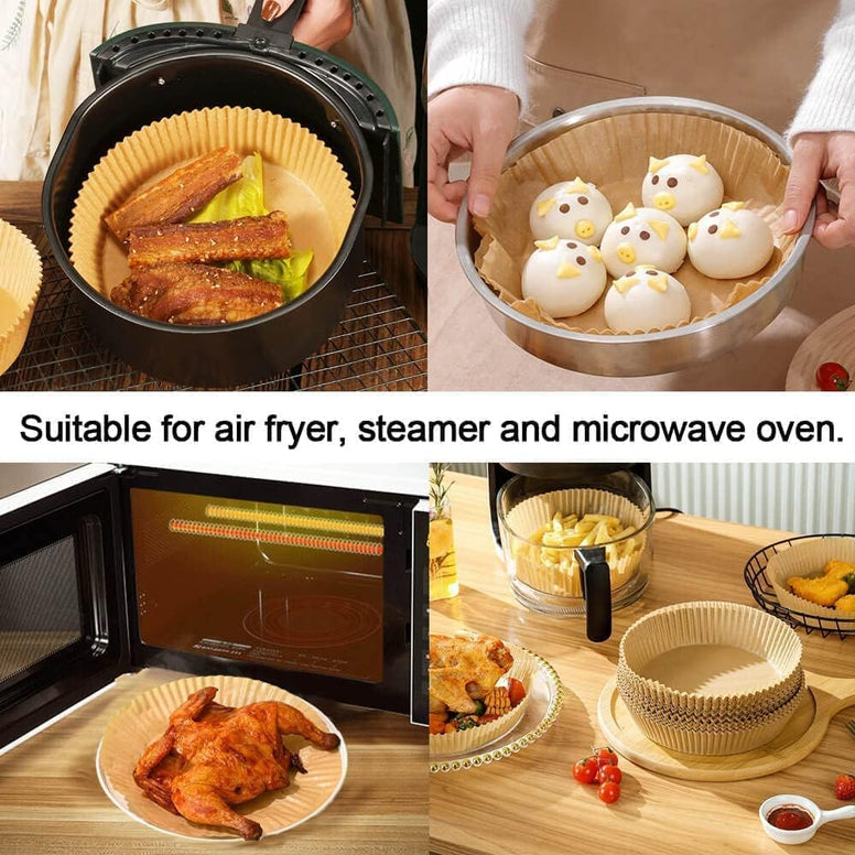 ECVV 100 PCS Air Fryer Disposable Paper Liner, Non stick Disposable Air Fryer Liners, Baking Paper for Air Fryer Water proof, Oil proof, Parchment for Baking Roasting Microwave 20cm, Nature