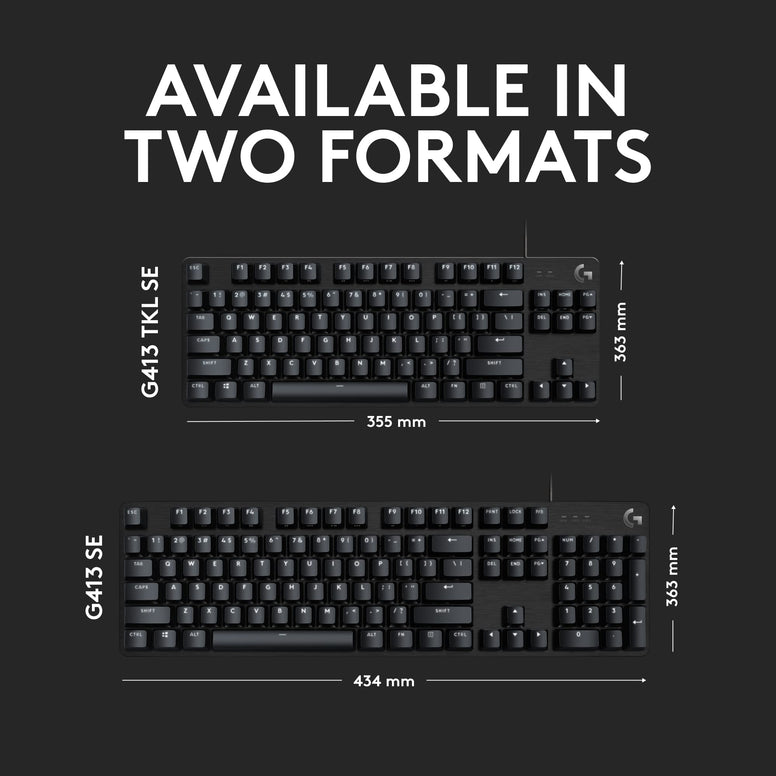 Logitech G413 SE Full-Size Mechanical Gaming Keyboard - Backlit Keyboard with Tactile Mechanical Switches, Anti-Ghosting, Compatible with Windows, macOS, AR Keyboard - Black Aluminium