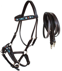 Horse Western Leather Bitless Sidepull Beaded Bridle Reins 77RT23