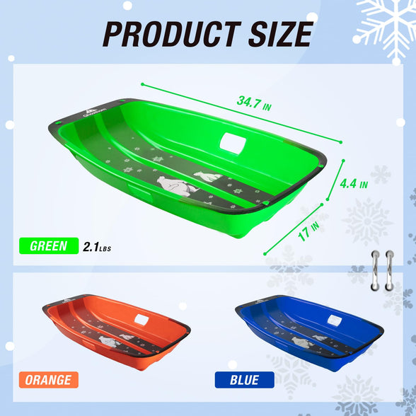 Snow Sled for Winter Plastic Cold-Resistant Sleds with Pull Rope and Handles for Kids and Adult