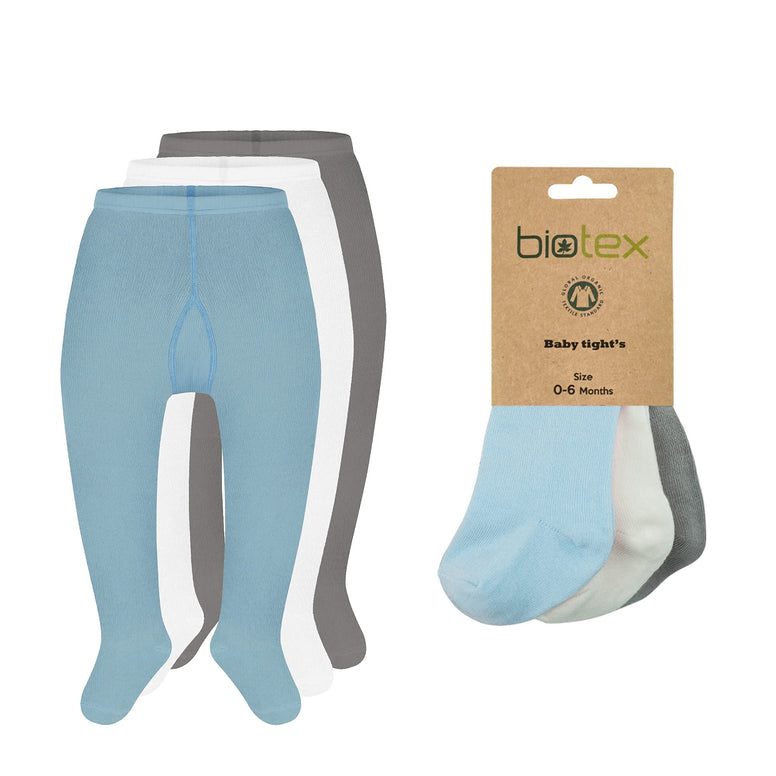 Biotex Organic Cotton Baby Boy Leggings Stocking, Footed Tights, Pantyhose for Infant Toddler, Mod:1001, 3 Pack (6-12 Months)