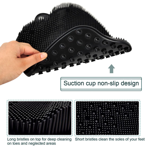 AGUDOU® Shower Foot Scrubber Mat with Non-Slip Suction Cups, Foot Scrubber Massager Cleaner, Soothes Tired Achy Feet and Scrubs Feet Clean, Pedicure and Massager Tub for at Home Spa (Black)