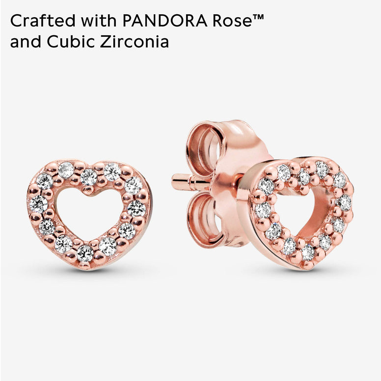 Pandora Moments Women's 14k Rose Gold-Plated Open Heart Cubic Zirconia Stud Earrings