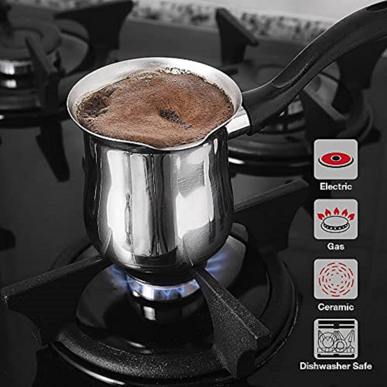 DESTALYA Turkish Coffee Pot, Stainless Steel Ibrik Cezve Briki Arabic Greek Pot, Butter Chocolate Milk Warmer, Sauce Maker, Small Hot Pot with Spout for Stove top (Coffee Pot Black)