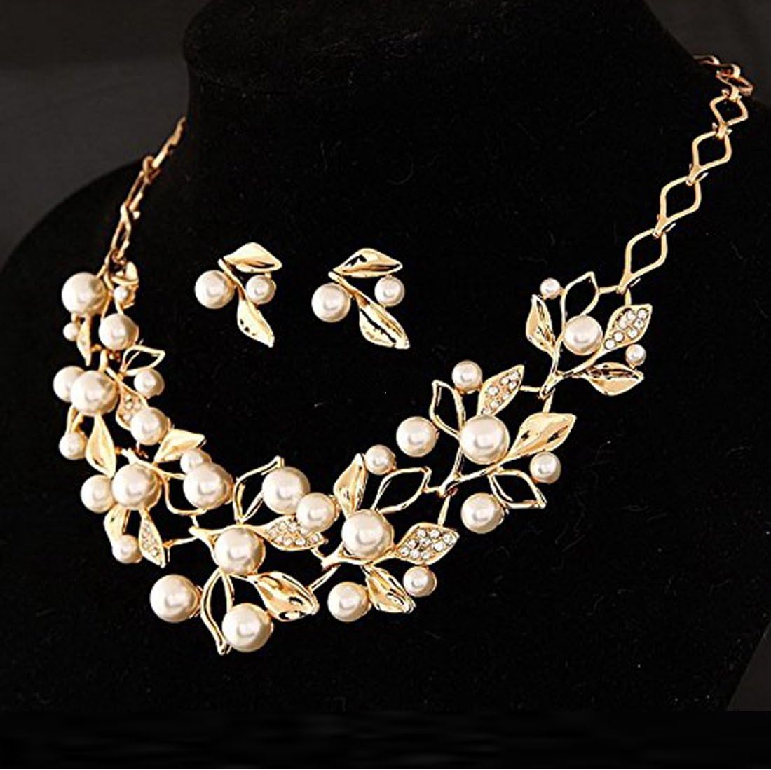 Yellow Chimes Necklace with Earrings Collection Gold Plated and Pearl Jewellery Set for Women