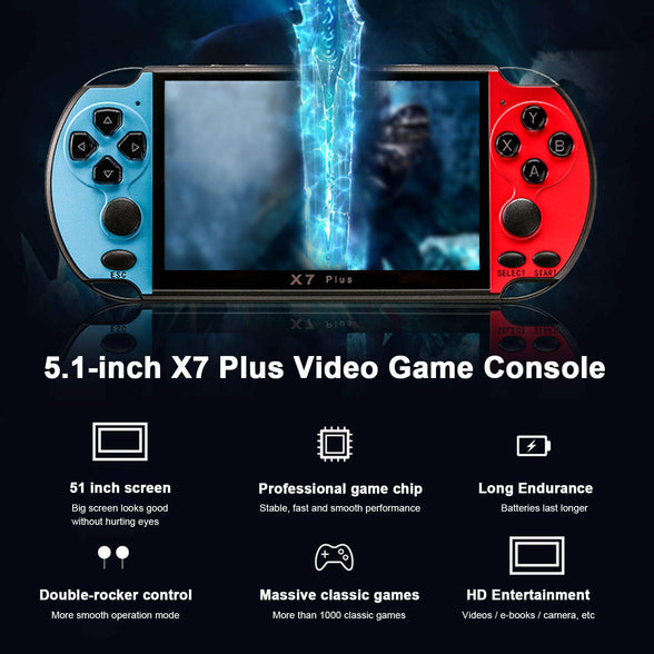 lilistore 5.1inch X7 Plus Video Game Console Handheld Game Players Double Rocker 8GB Memory Built in 1000 Games MP5 Game Controller