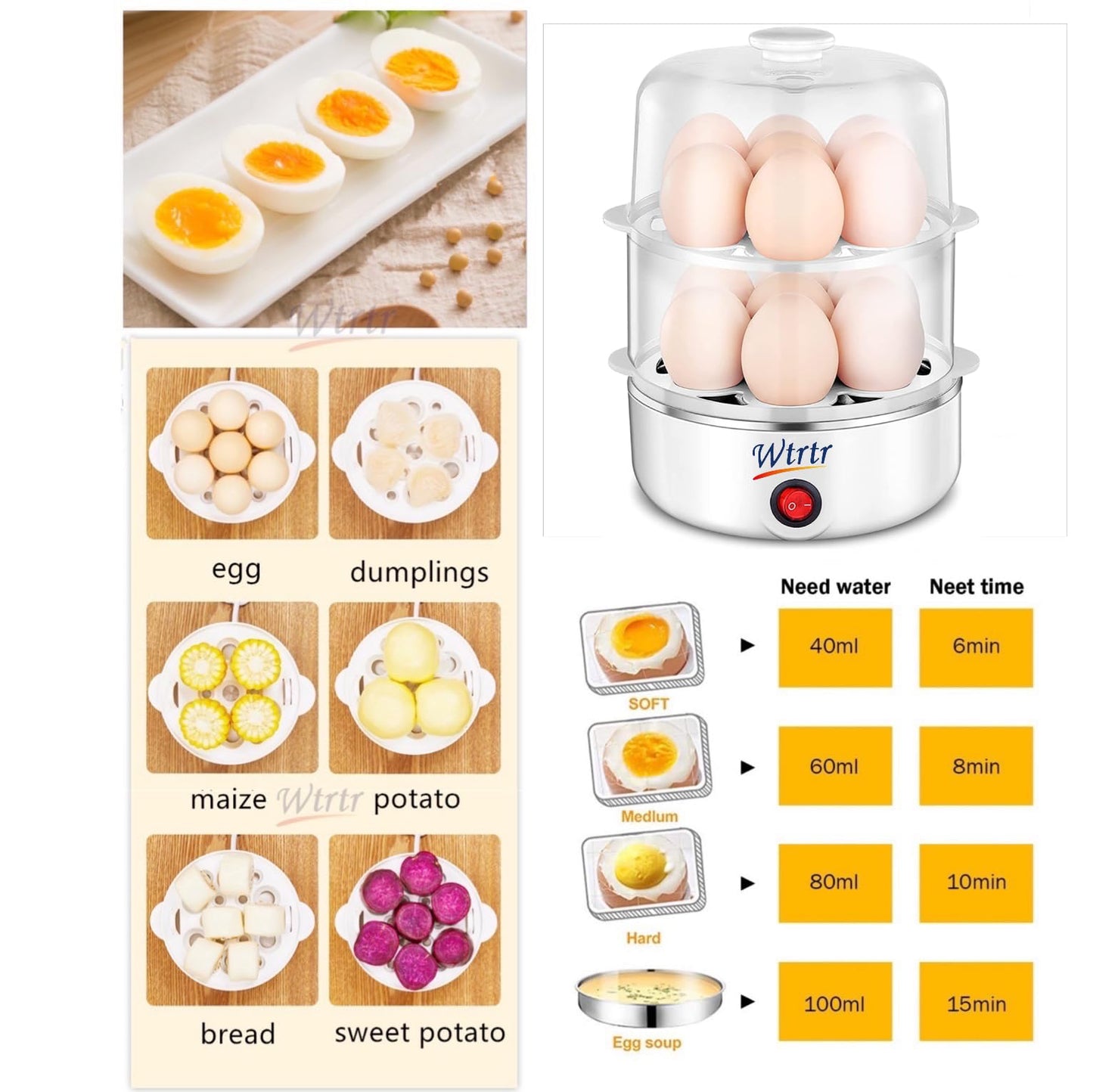 Wtrtr Egg Boiler，7-14pcs Egg Cooker，Egg Steamer Maker，egg holder