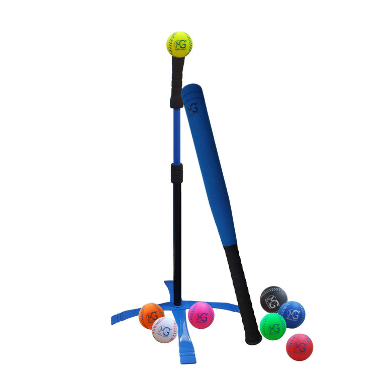 Macro Giant 24 Inch T Ball, Tee Ball, T-Ball Set, 1 Foam Bat, 8 Foam Baseballs, Multi Colors, Training Practice, Youth Batting Trainer Beginner, School Playground, Kid Gift