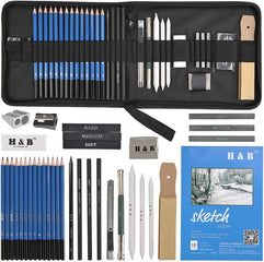 YOTINO 35pcs Drawing and Sketching Pencil Set, Professional Sketch Pencils Set in Zipper Carry Case, Art Supplies Drawing Kit with Graphite Charcoal Sticks Tool Sketch book for Adults Kids