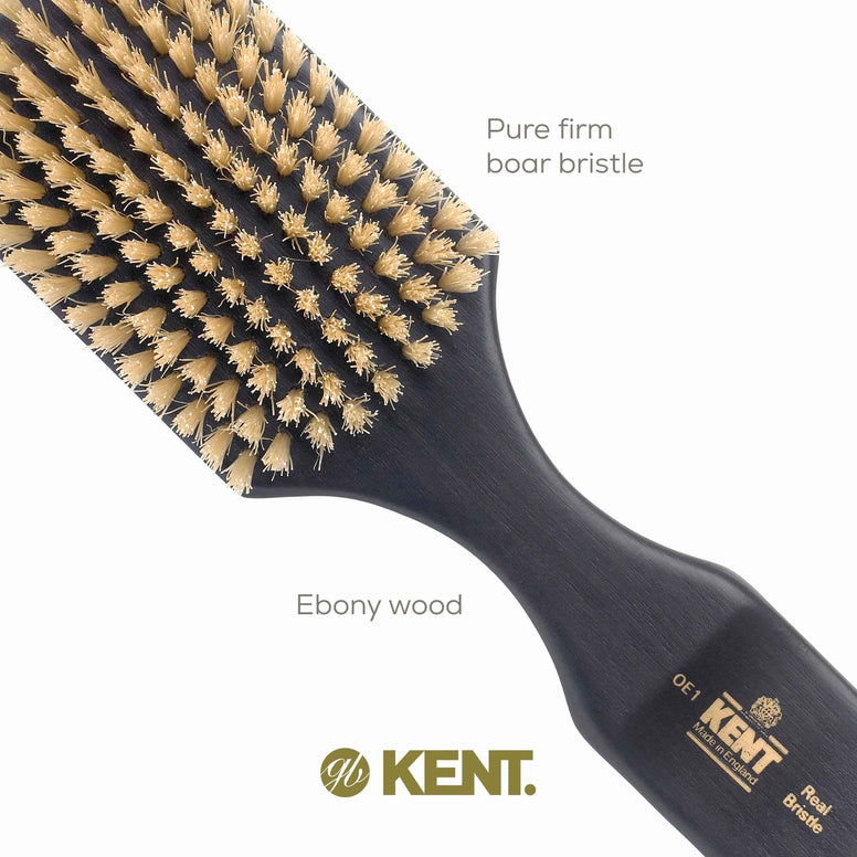 Kent Rectangular Club Handled Ebony Black Bristle Brush - OE1 (PACK OF 1)