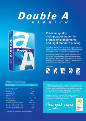 Double A - Printer Copy Paper, Size A4, GSM 80, 500 Pages Ream (Bundle of 5 Reams