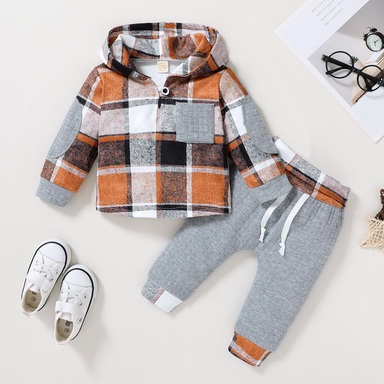 Kids Toddler Infant Baby Boys Girls Winter Outfit Christmas Plaid Hoodie Sweatshirt Jackets Shirt+Pants Xmas Clothes Set 0-3M