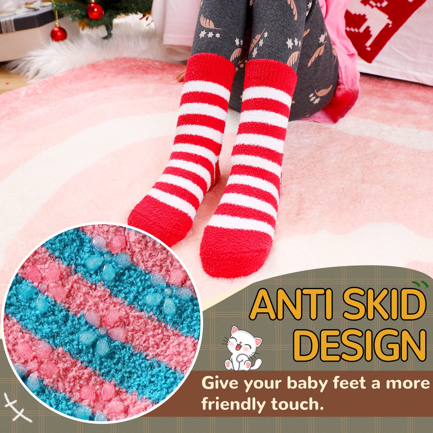 Baby Fuzzy Grip Slipper Socks Boys Girls Non-Slip Cozy Winter Fluffy Warm Little Kids Toddler Socks 6 Pairs (0-12 Months)