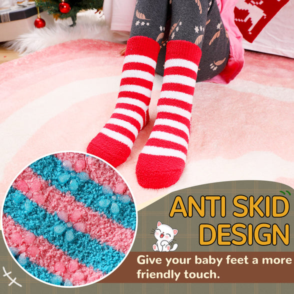 Baby Fuzzy Grip Slipper Socks Boys Girls Non-Slip Cozy Winter Fluffy Warm Little Kids Toddler Socks 6 Pairs (0-12 Months)