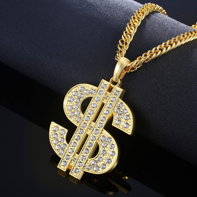 Gold Chain for Men with Dollar Sign Pendant Necklace